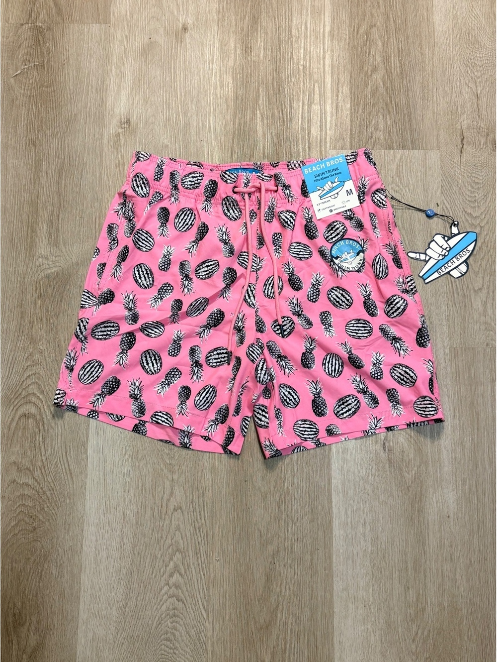 Beach Bros Pink & Black Swim Trunks Men’s Size Medium Pineapple Pattern Beach